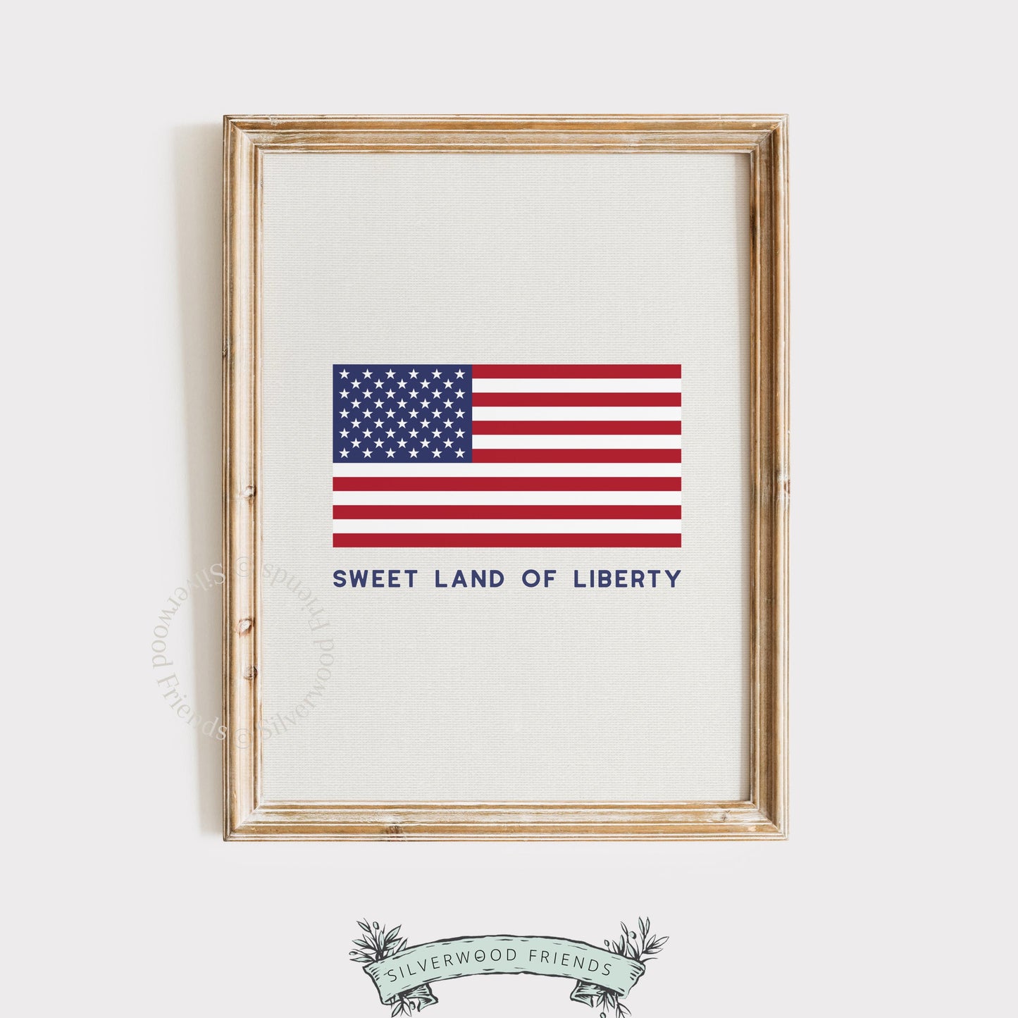 Patriotic poster digital download — classic flag imagery with serif lettering and minimalist Americana style