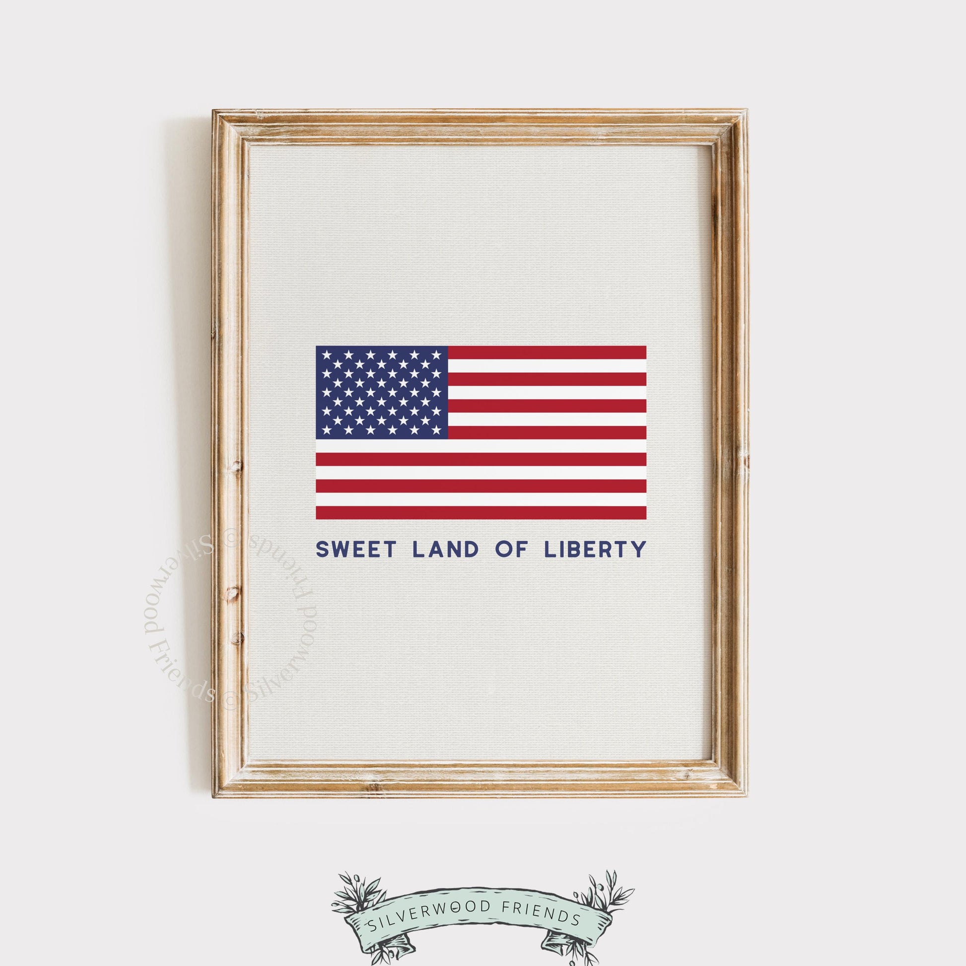 Patriotic poster digital download — classic flag imagery with serif lettering and minimalist Americana style