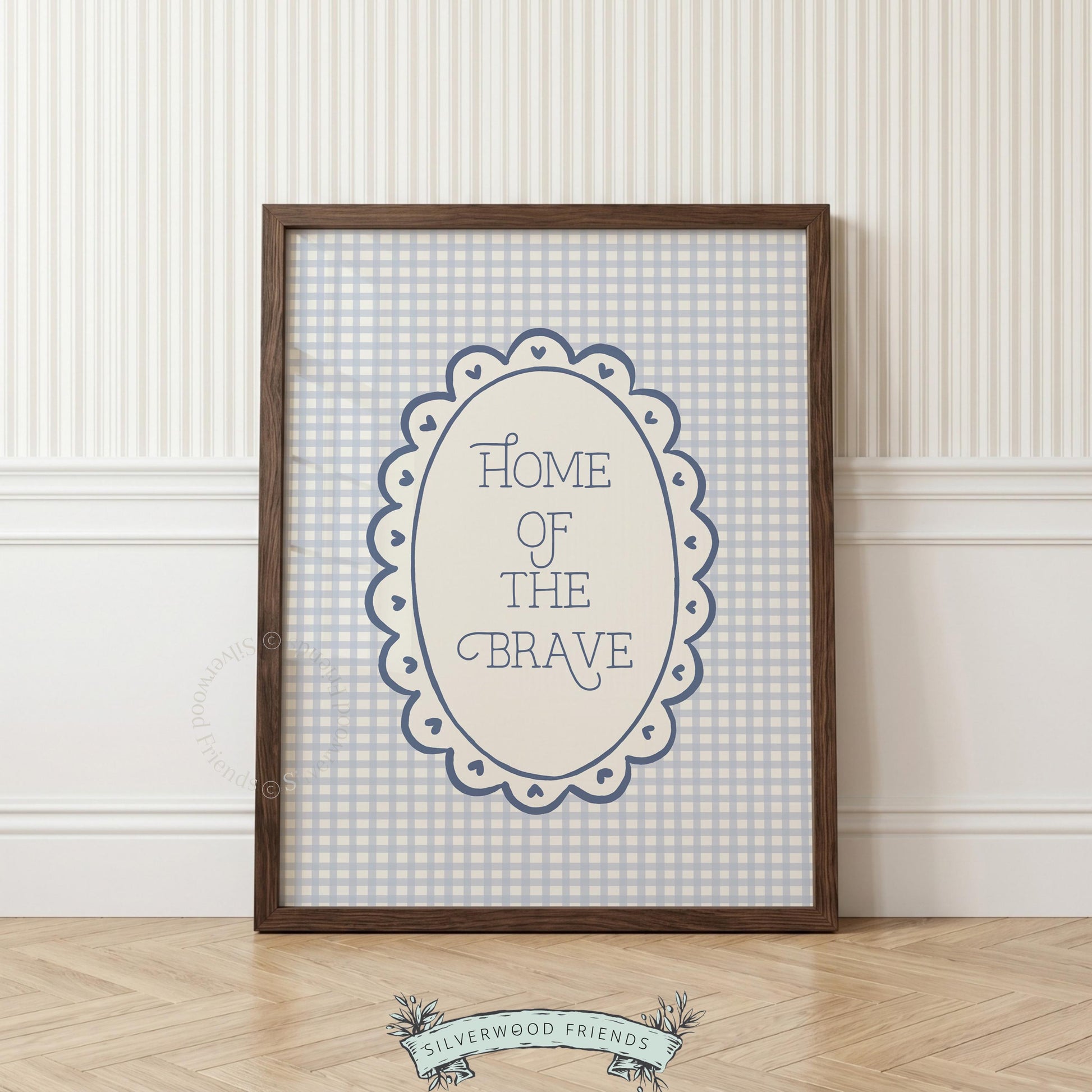 Patriotic typography wall art for kitchen — scalloped frame print with cottagecore vintage charm