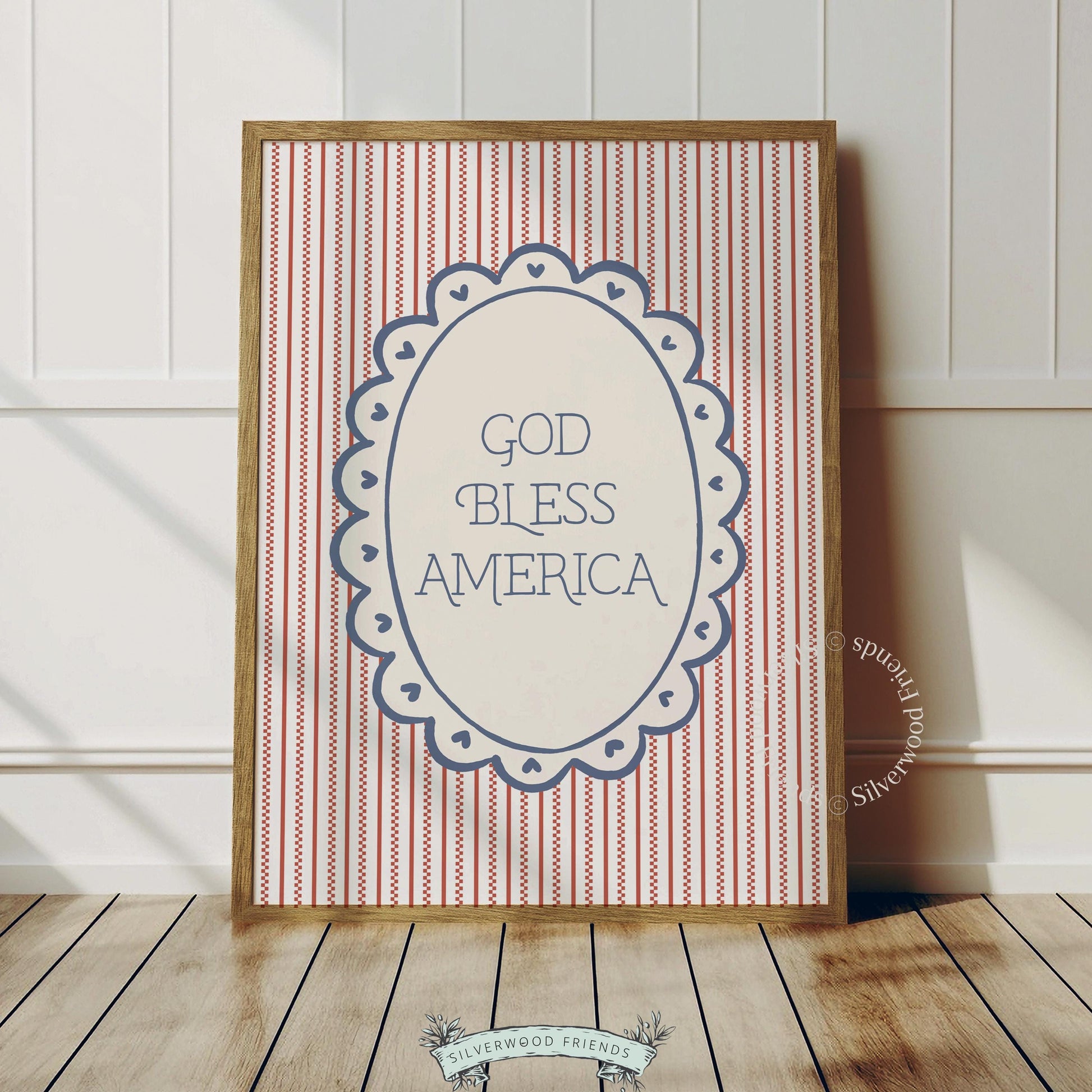 Vintage-inspired patriotic poster featuring timeless blessing text and romantic heart embellishments throughout