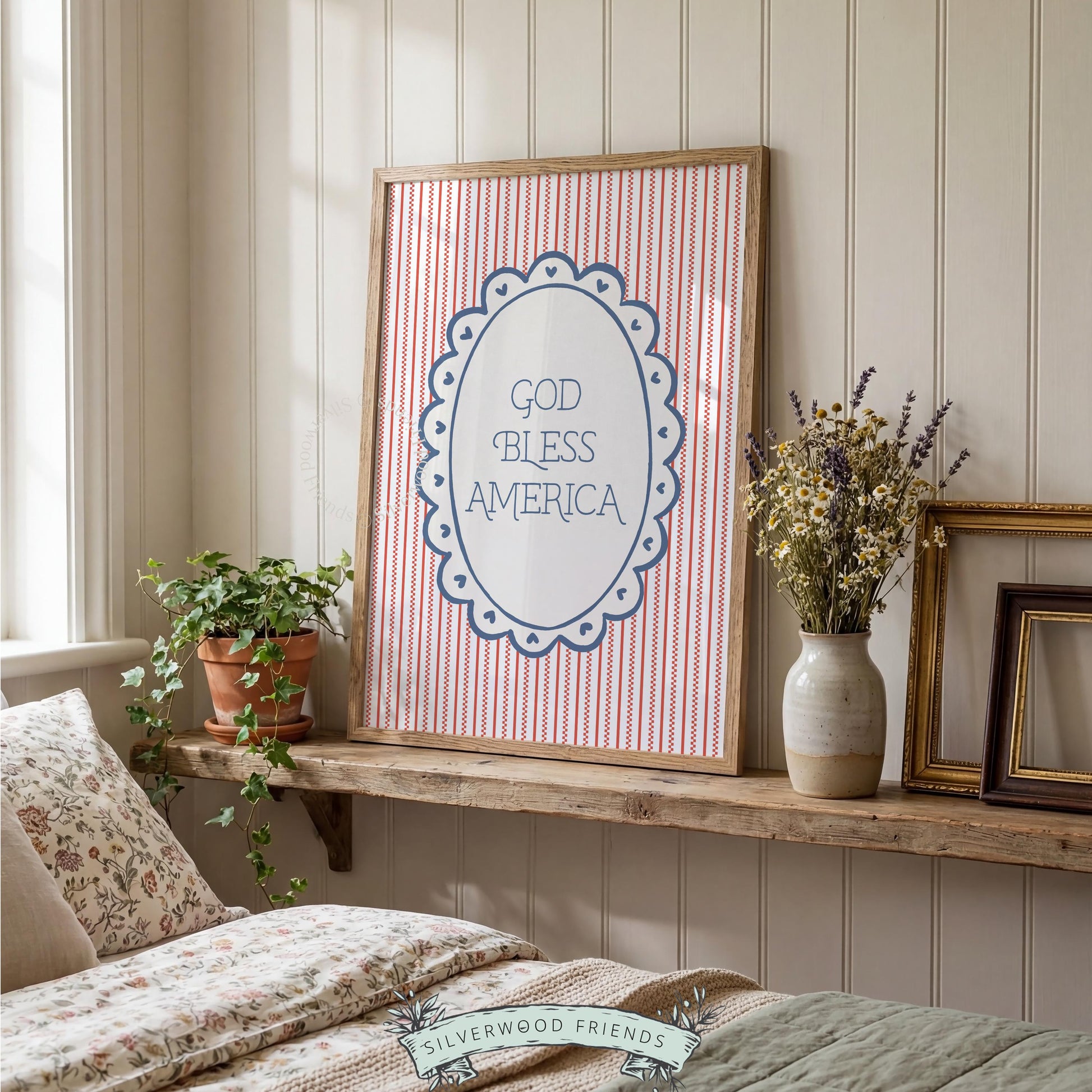 Memorial Day digital download picture — classic Americana text art with vintage oval frame design