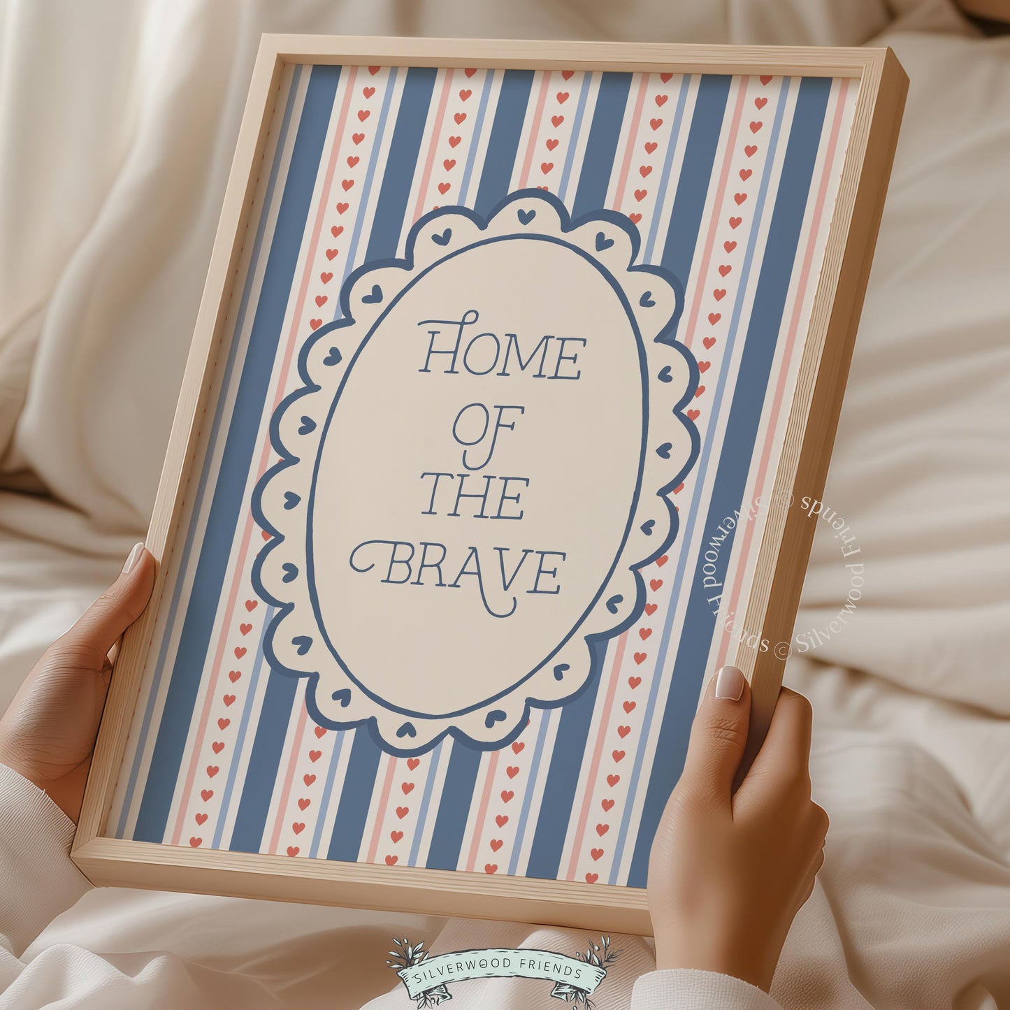 American heritage digital wall art download — sweet retro typography featuring scalloped frame and festive accents