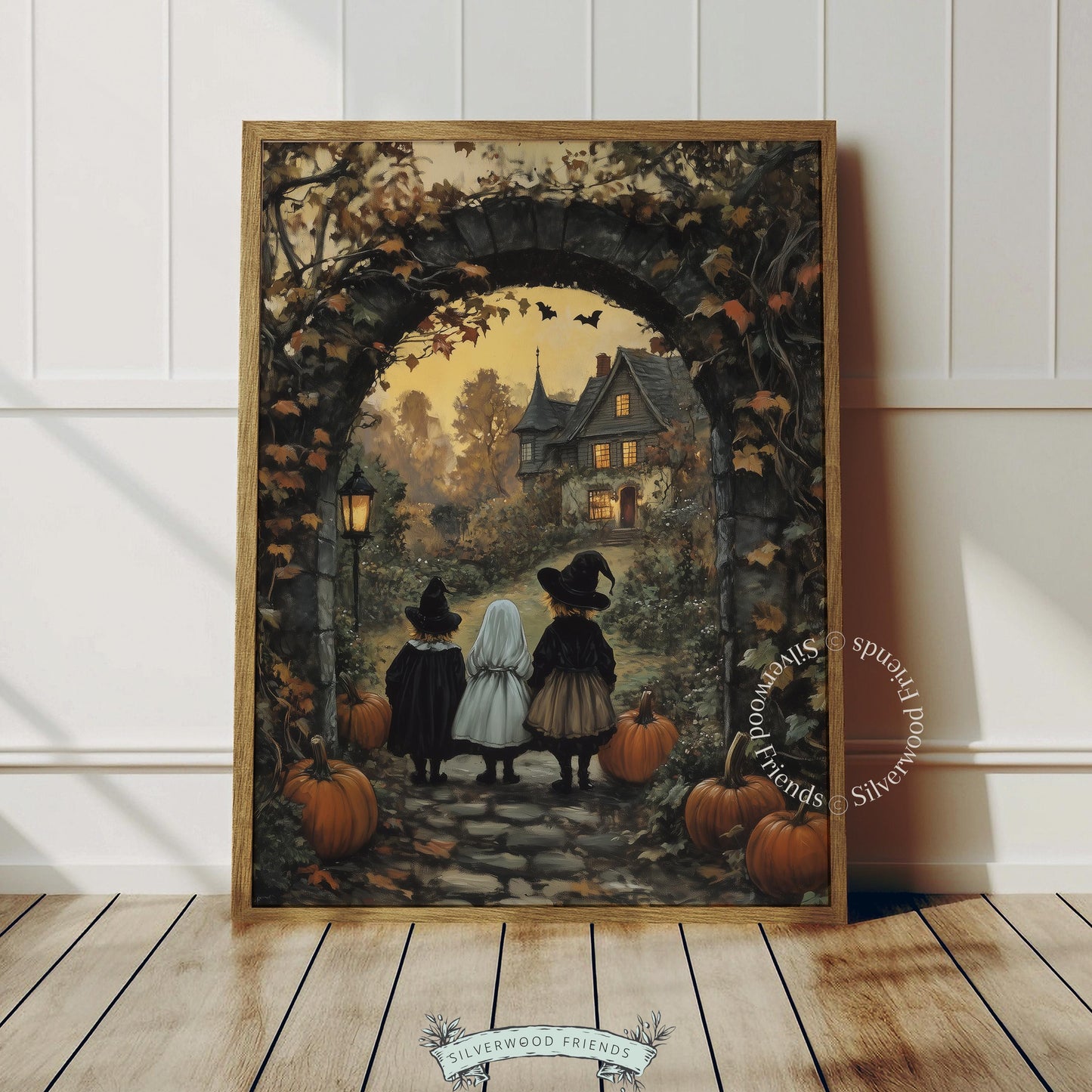 Brushed antique-style Halloween painting poster for dark academia seasonal décor