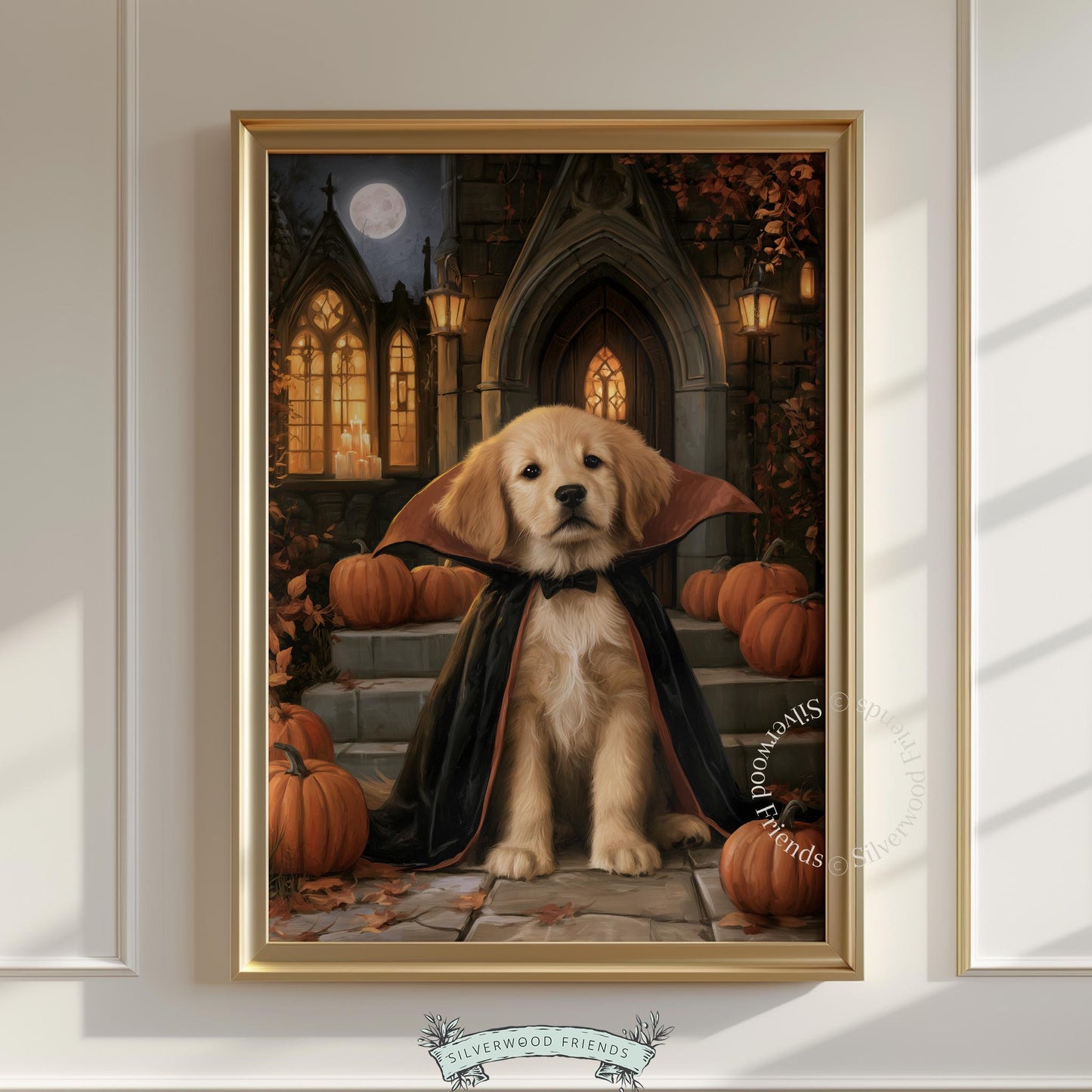 Puppy dracula printable wall artwork for fall enthusiasts — witchy cozy Halloween aesthetic