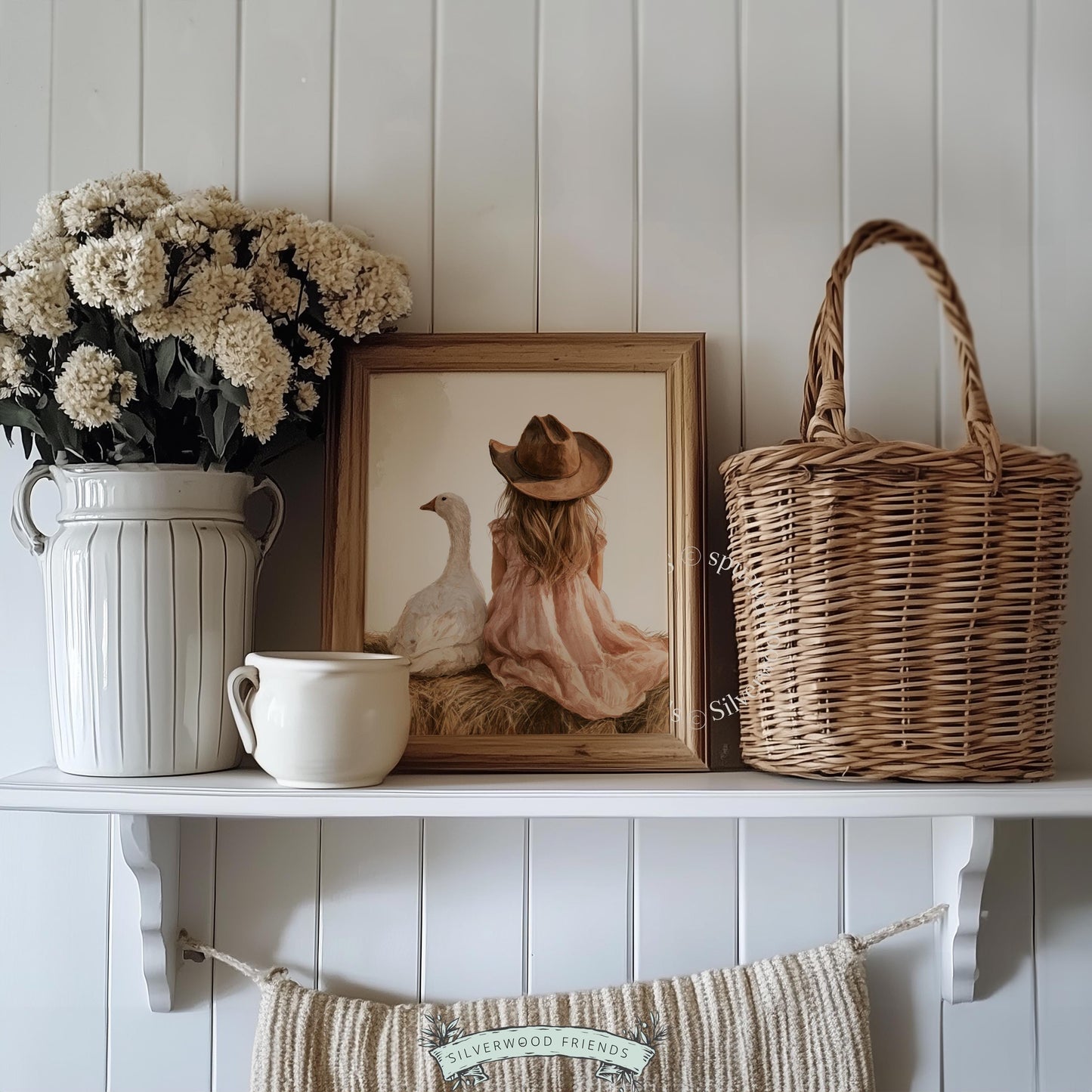 Child and waterfowl gallery wall art for kids room — peaceful back view, painterly farmhouse style
