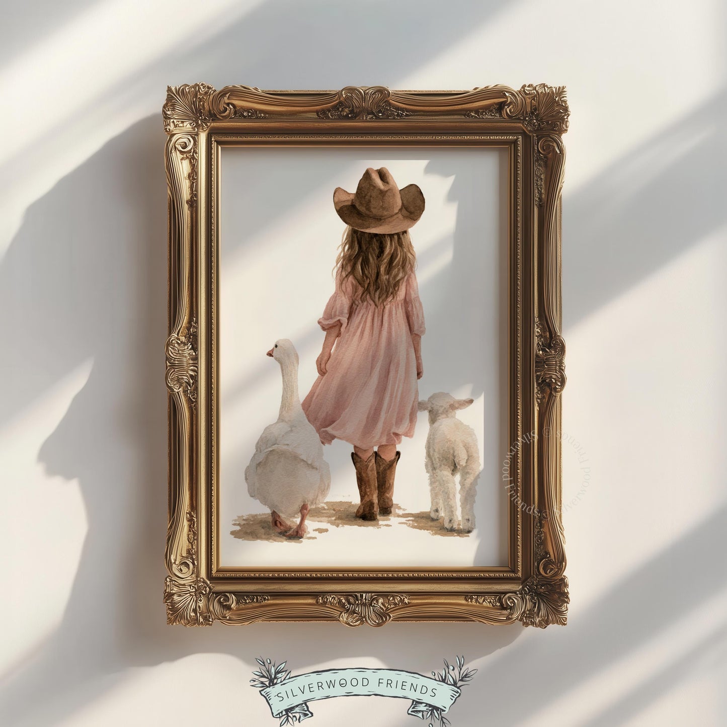 Farm animal companion picture printable for kids bedroom — adorable western scene in creamy, warm color palette