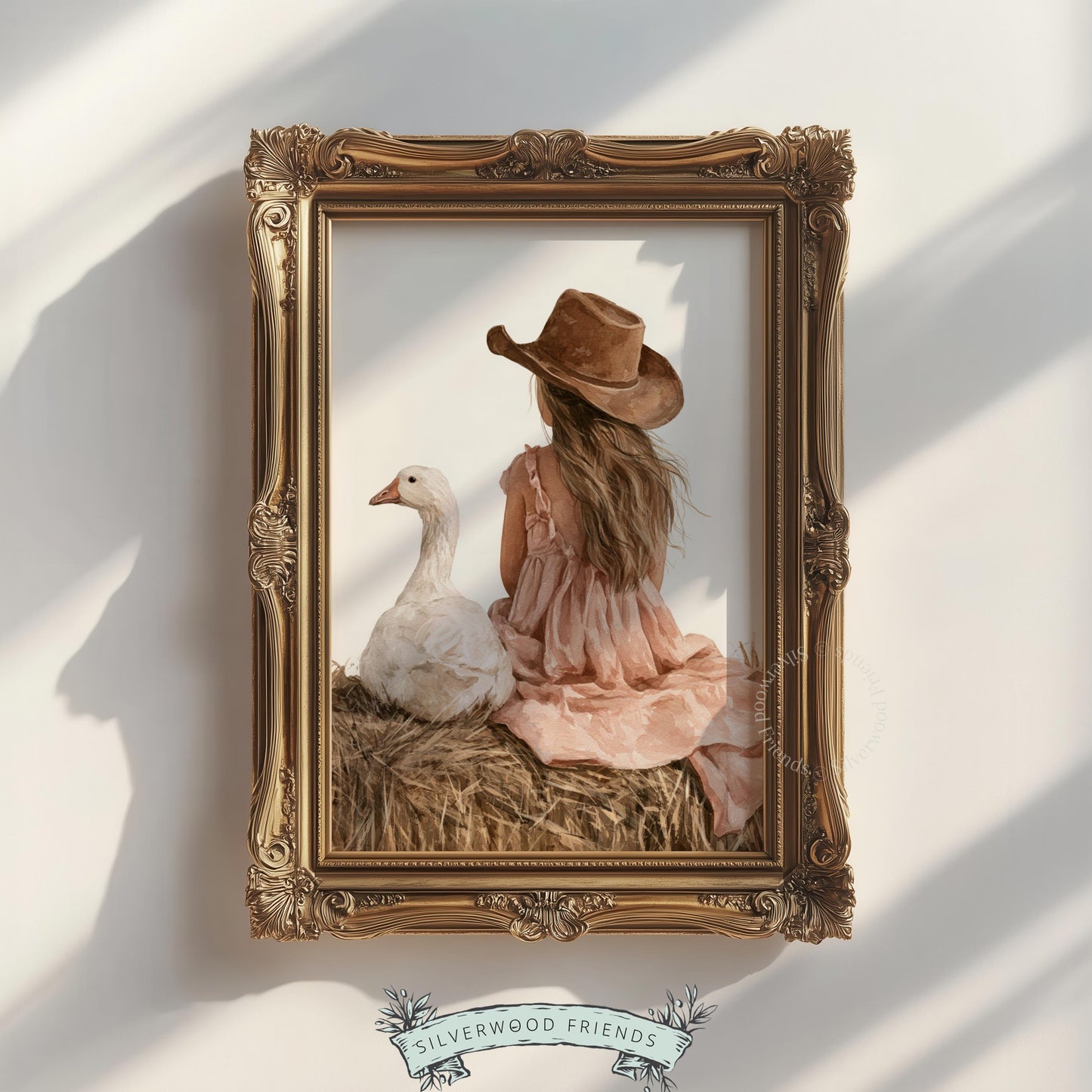 Cowgirl toddler room print with goose — soft painterly style, farmhouse charm