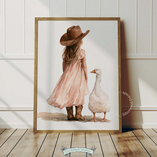 Goose and cowgirl instant download printable for kids — rustic farmhouse nursery wall decor