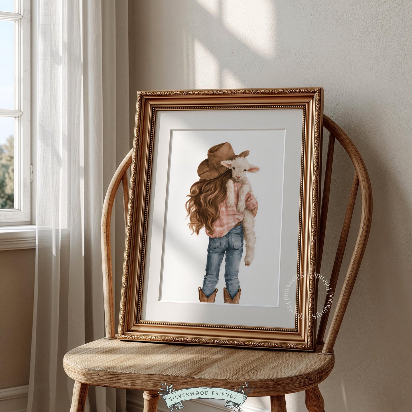 Farm animal companion illustration digital download for nursery — sweet country aesthetic with soft color palette
