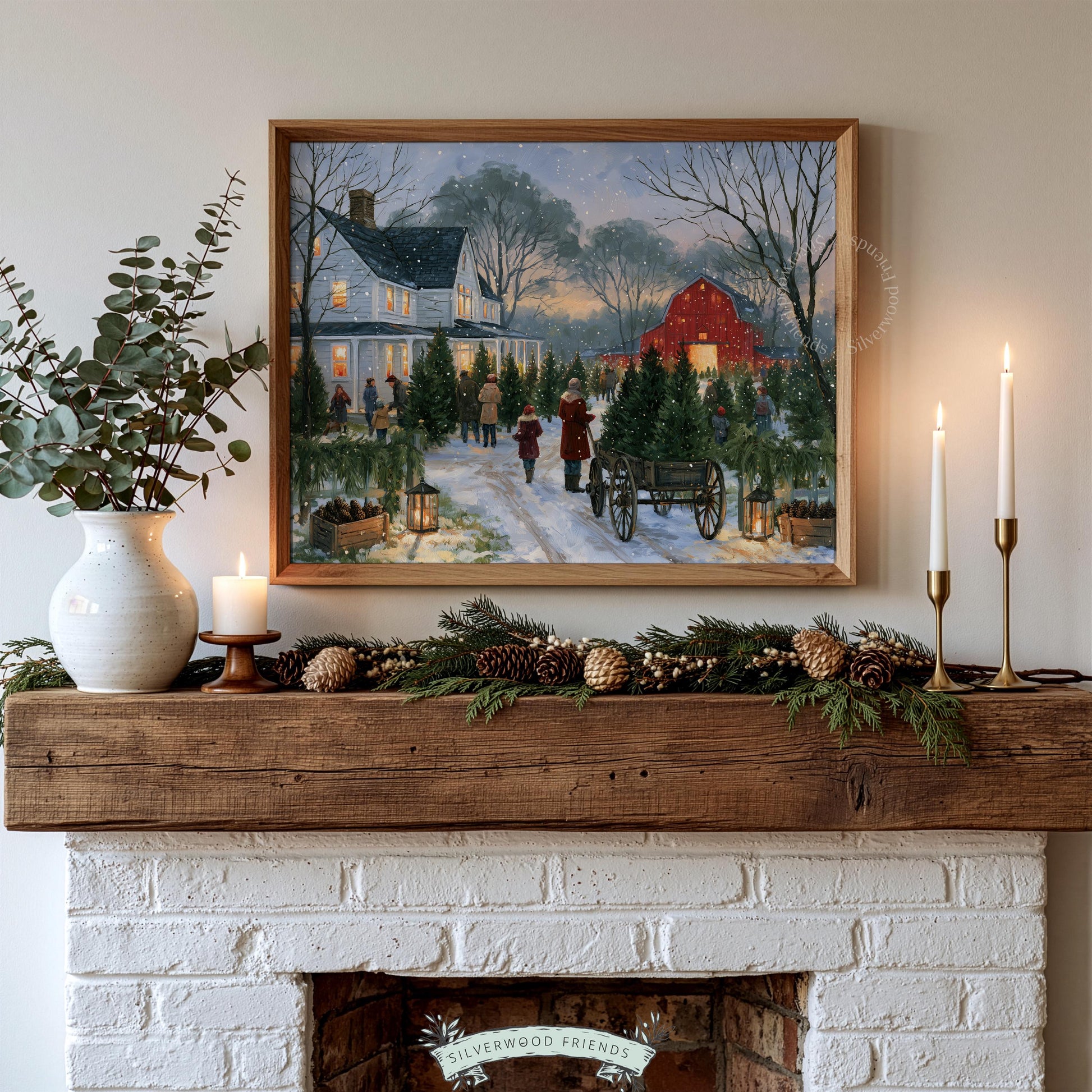 Cozy seasonal tree browsing printable art for home decor — warm nostalgic farmhouse winter gathering