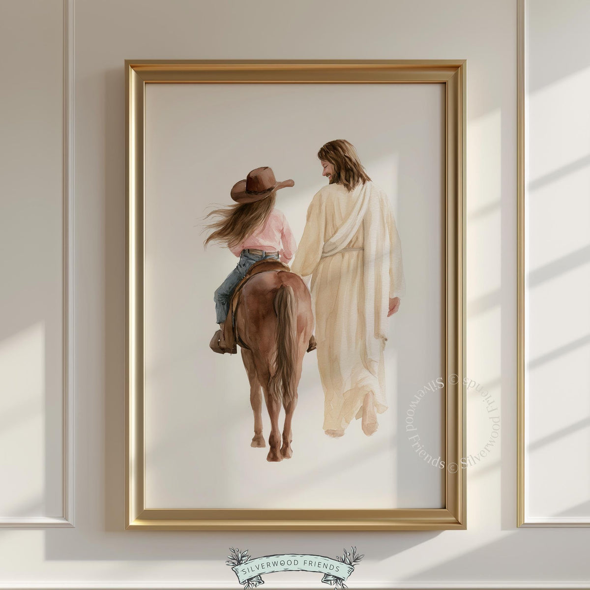 Sacred Western journey poster printable for ranch girl room — soft faith-based horse painting