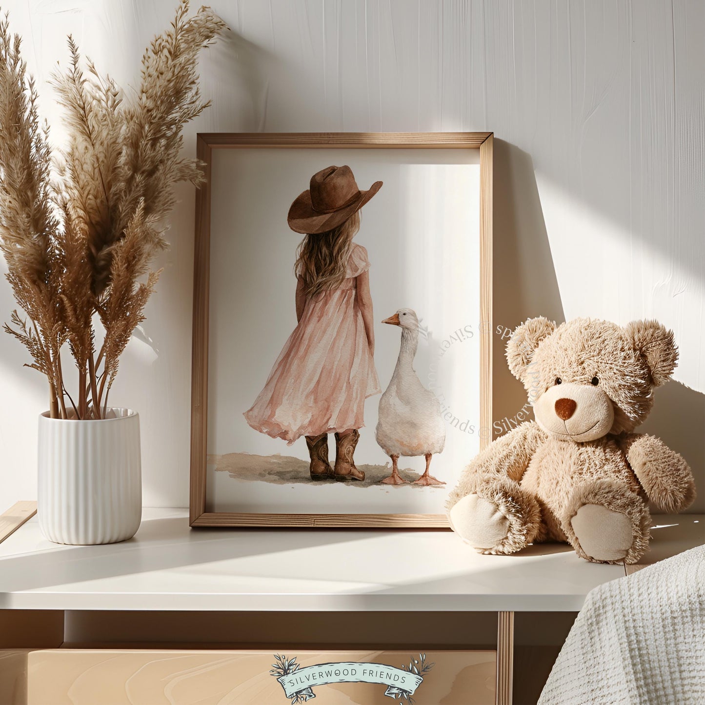 Cowgirl nursery picture printable art — blush tones, flowing dress, rustic cottage aesthetic