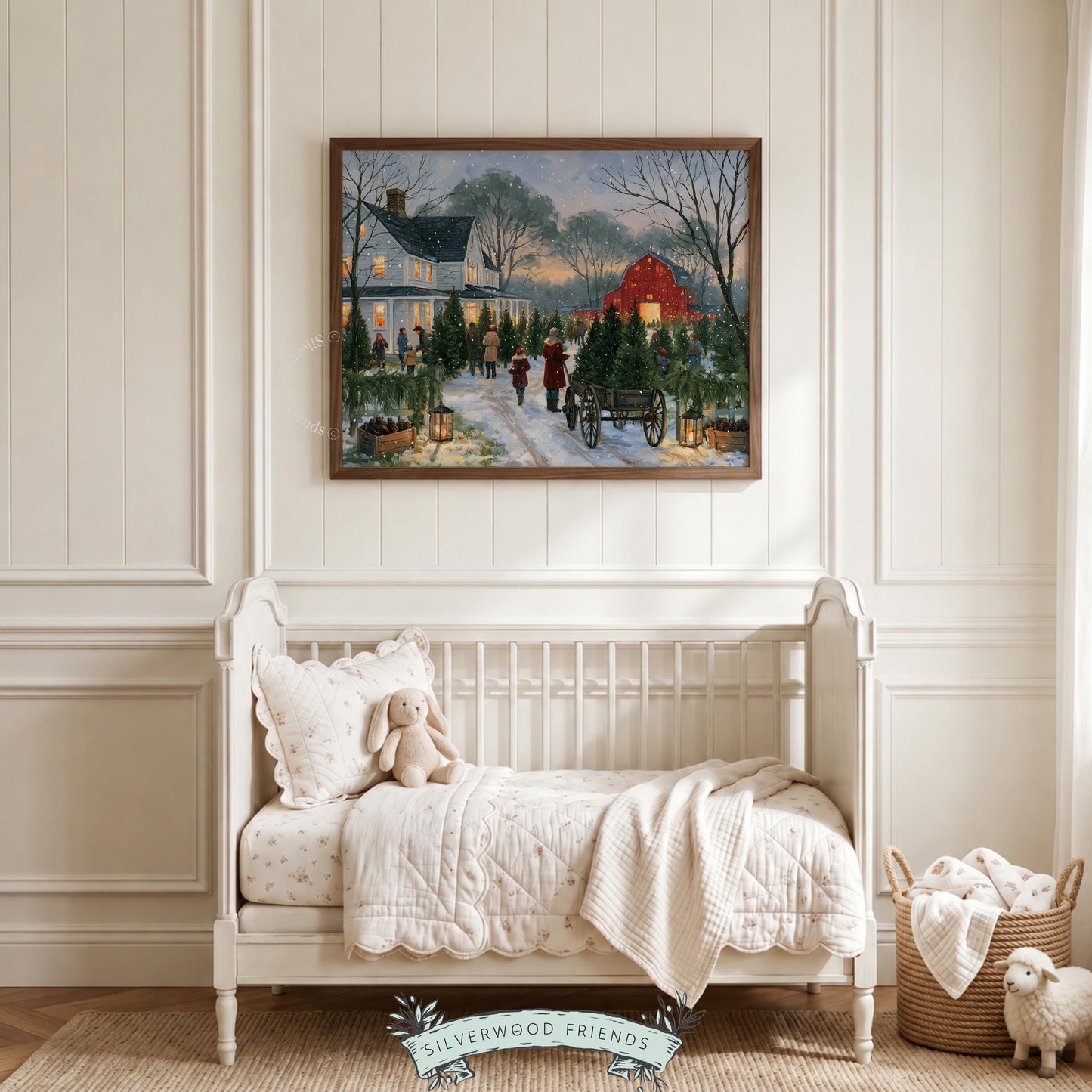 Festive evergreen browsing artwork instant download for family spaces — timeless winter farmhouse charm