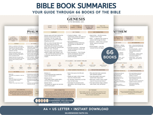Bible Study Guide, Summaries for All 66 Books of the Bible, Bible Book Summaries, Printable PDF CASHMERE (Digital Download) 496