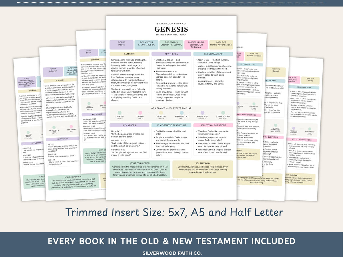 Bible Study Inserts: Tips Ins All 66 Books, Bible Study Guide, Bible Book Summaries, Printable PDF, PASTEL (Digital Download) 512