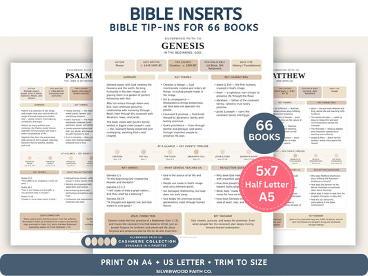 Bible Study Inserts: Tips Ins All 66 Books, Bible Study Guide, Bible Book Summaries, Printable PDF, CASHMERE (Digital Download) 514