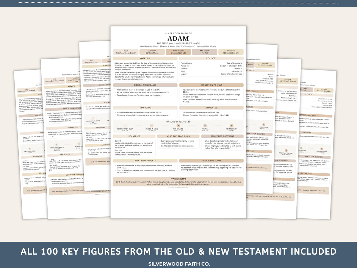 Bible Character Study: Summaries for 100 Biblical Figures, PDF Printable, CASHMERE (Digital Download) 516
