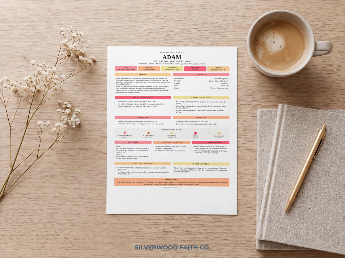Instant download wall art—Adam's biblical account with feminine design, organized lessons, and inspirational messaging