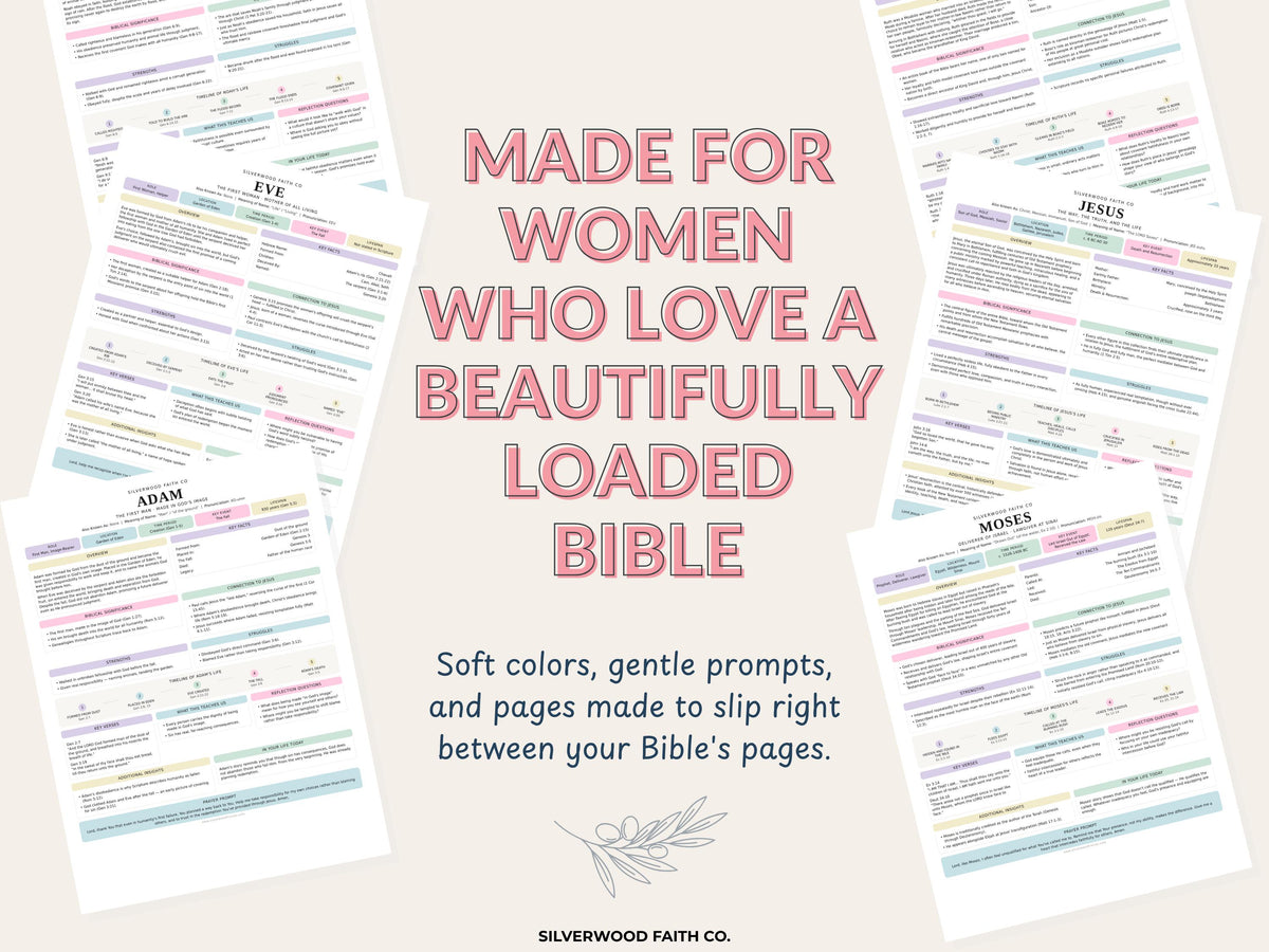 Bible Character Study Inserts: Tip Ins Summaries for 100 Biblical Figures, PDF Printable, PASTEL (Digital Download) 517