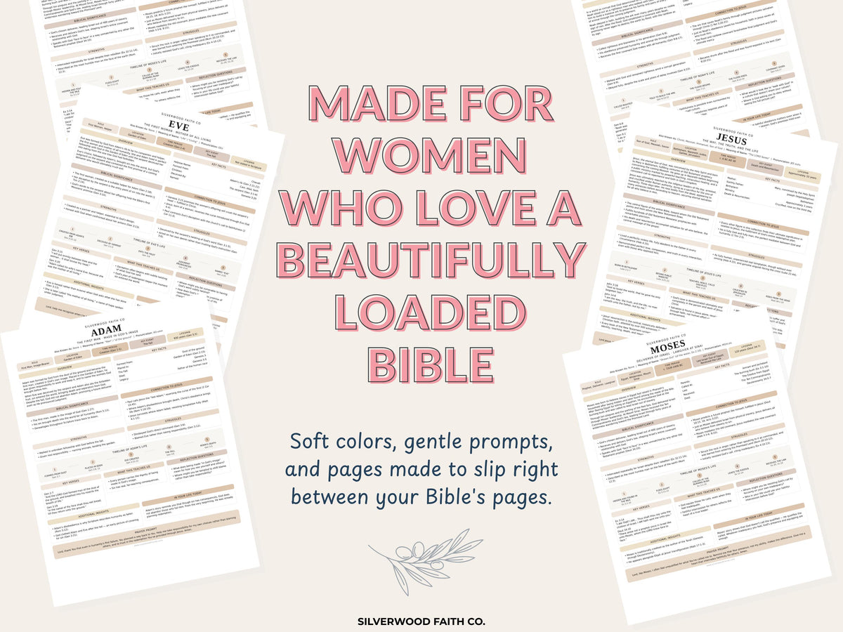 Bible Character Study Inserts: Tip Ins Summaries for 100 Biblical Figures, PDF Printable, CASHMERE (Digital Download) 516