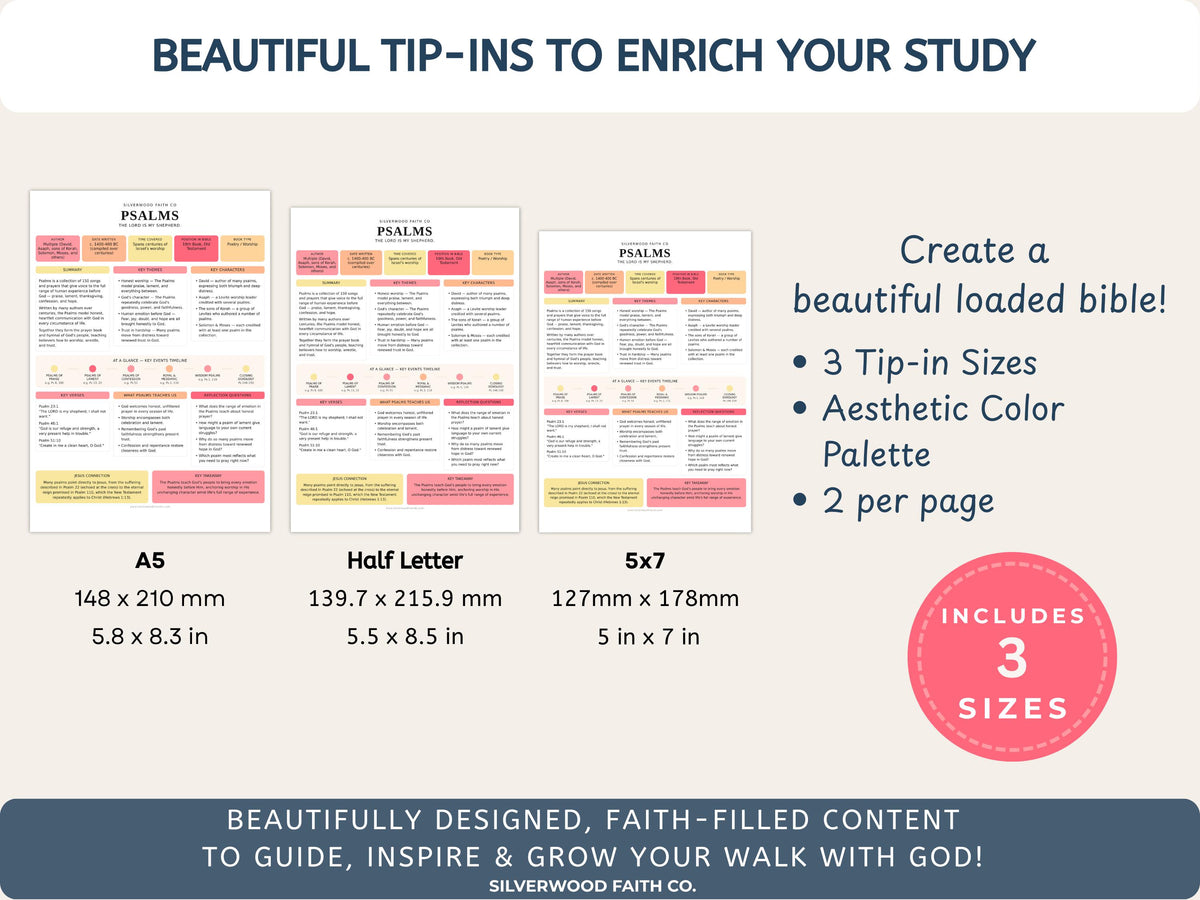 Bible Study Inserts: Tips Ins All 66 Books, Bible Study Guide, Bible Book Summaries, Printable PDF, PINK MEADOW (Digital Download) 513