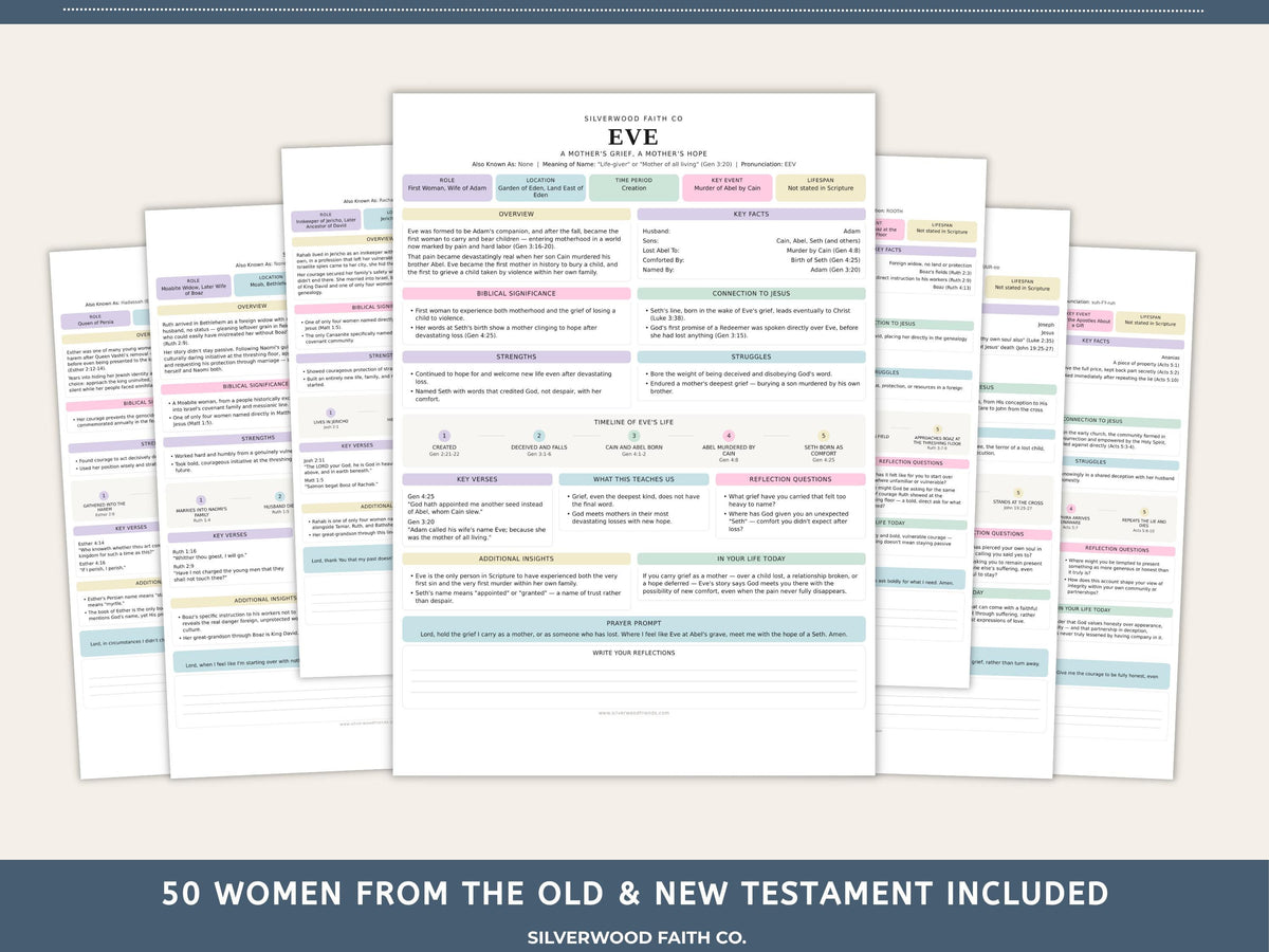 Women of the Bible Study Guide Inserts, 50 Women Bible Character Study Journal Tip Ins, Printable PDF, PASTEL (Digital Download) 521