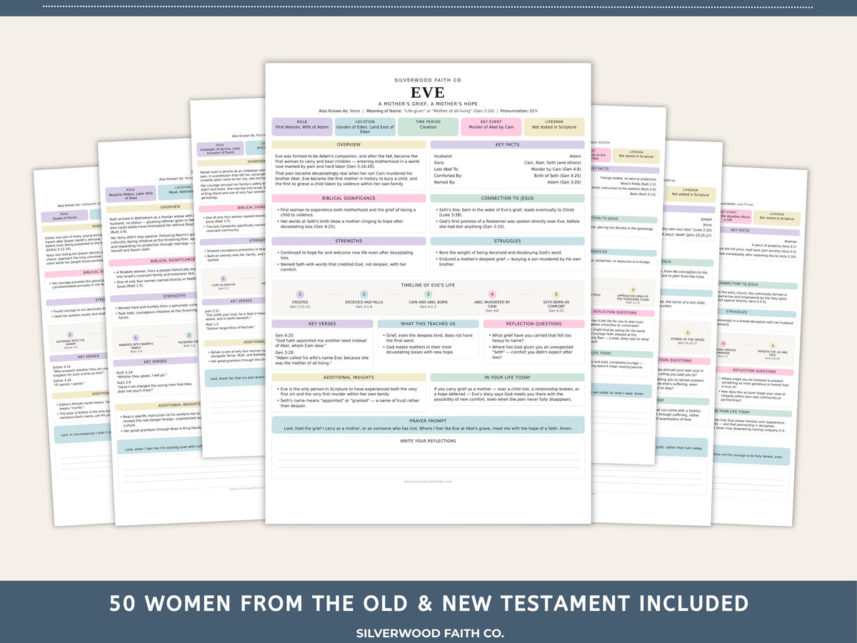 Women of the Bible Study Guide, 50 Women Bible Character Study, Christian Bible Study Journal, Printable PDF, PASTEL (Digital Download) 521