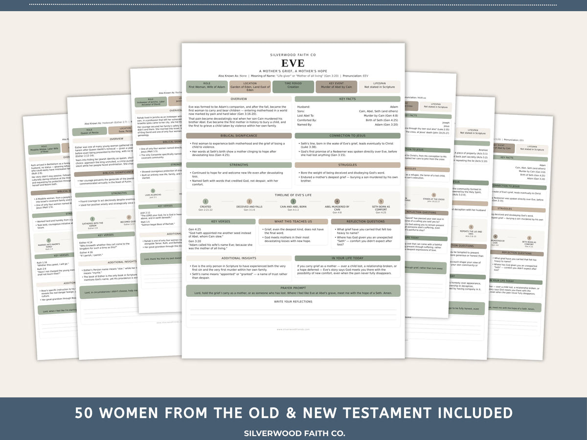 50 Women of the Bible Character Summary Inserts, Women of the Bible Tip Ins, Printable PDF, SAGE BOTANICAL (Digital Download) 520