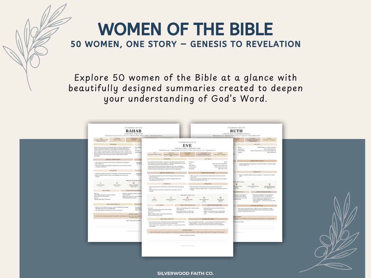 50 Women of the Bible Character Summaries Inserts, Women of the Bible Tip Ins, Printable PDF, CASHMERE FIELDS (Digital Download) 522