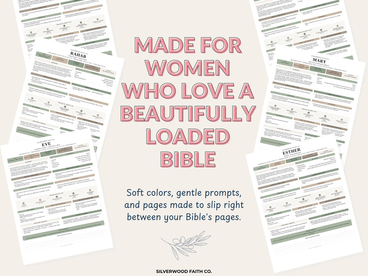 50 Women of the Bible Character Summary Inserts, Women of the Bible Tip Ins, Printable PDF, SAGE BOTANICAL (Digital Download) 520