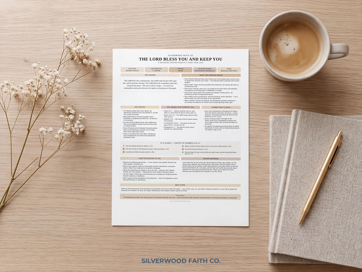 The Lord Bless You and Keep You printable art for Bible study — scripture devotional worksheet with cream and tan minimalist design