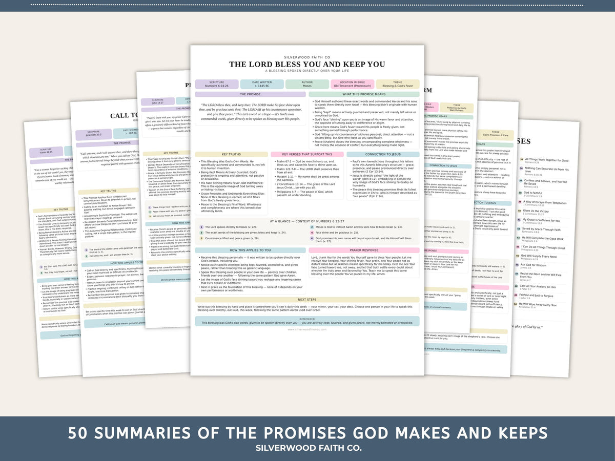 Bible Inserts Biblical Promises Summaries: 50 Promises that God Makes and Keeps, Gods Promises Bible Tip Ins, PASTEL (Digital Download) 525