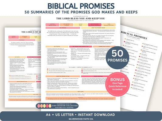 Biblical Promises Summaries: 50 Promises that God Makes and Keeps, Gods Promises Printable PDF, PINK MEADOW (Digital Download) 526