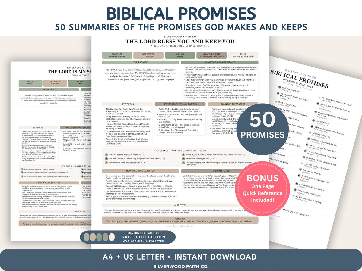 Biblical Promises Summaries: 50 Promises that God Makes and Keeps, Gods Promises Bible Journaling, SAGE BOTANICAL (Digital Download) 527