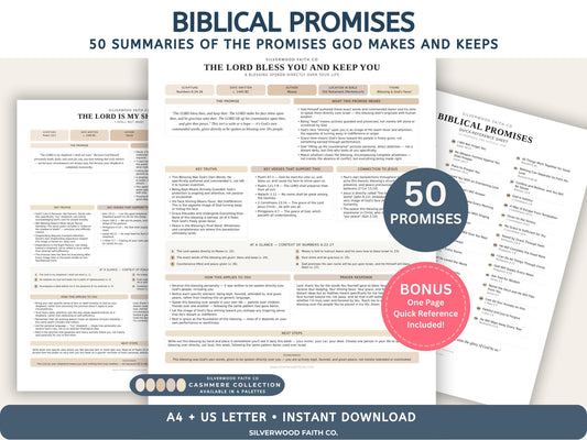 Biblical Promises Summaries: 50 Promises that God Makes and Keeps , Printable Bible Study Worksheet, CASHMERE FIELDS (Digital Download) 524