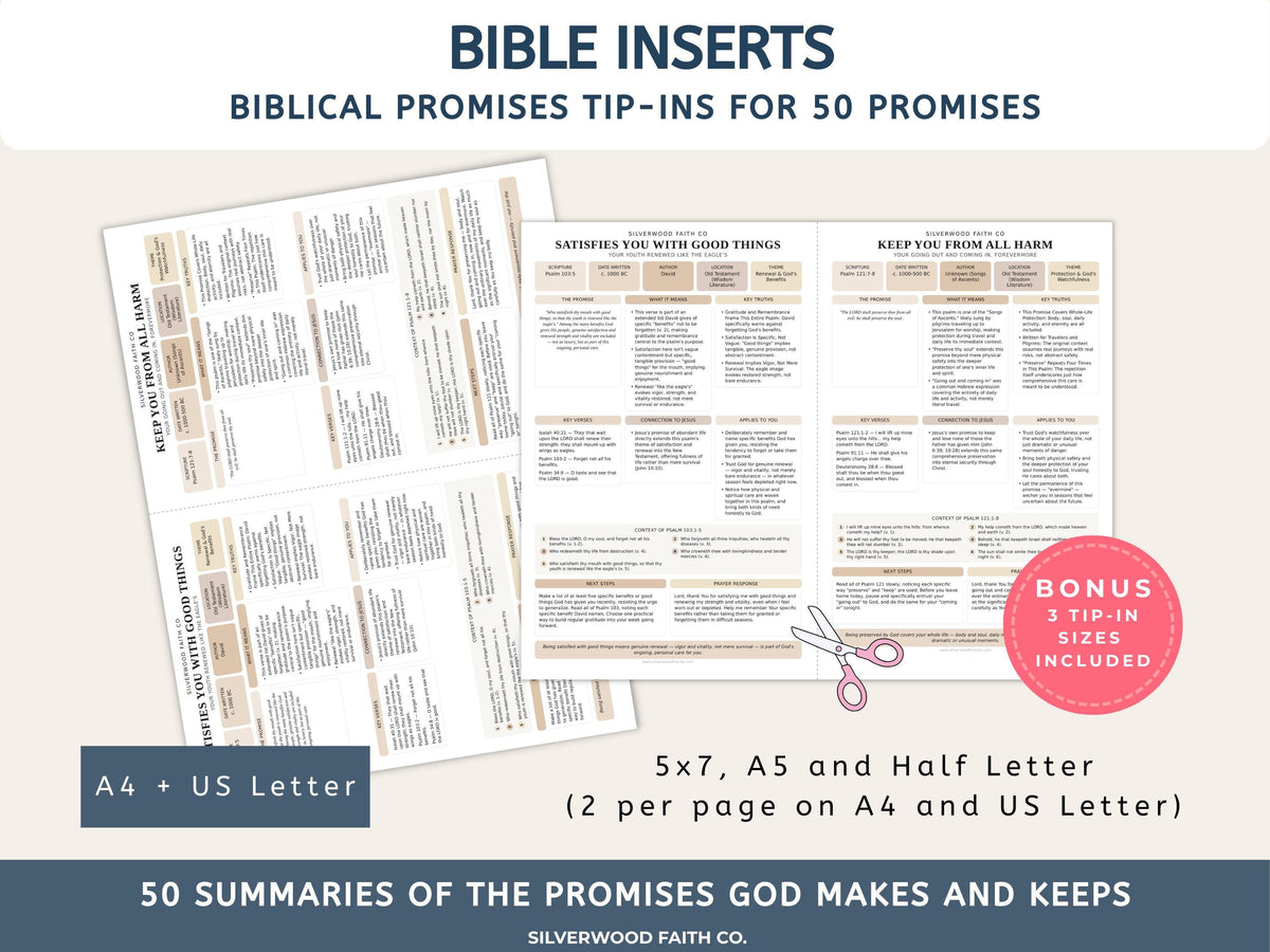 Bible Inserts Biblical Promises Summaries: 50 Promises that God Makes and Keeps, Bible Study Tip Ins, CASHMERE FIELDS (Digital Download) 524