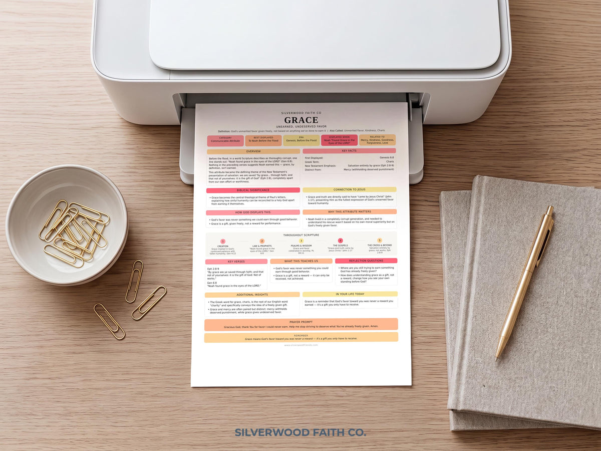 Scripture study guide digital print featuring organized text sections — warm cottagecore aesthetic with yellow accents