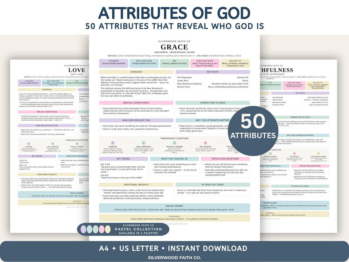 Attributes of God Bible Study, Characteristics of God Bible Unit Sunday School Lesson Printable PDF, PASTEL (Digital Download) 529