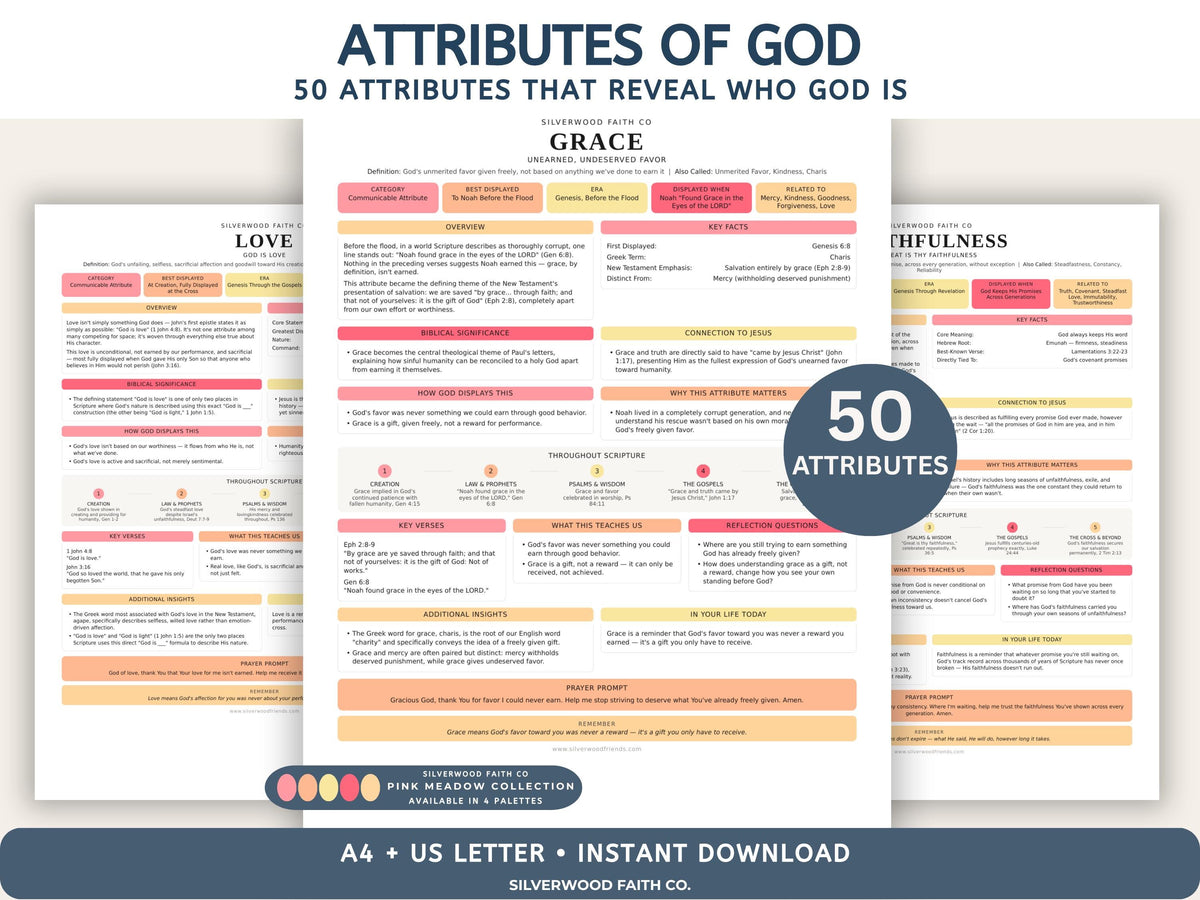 Attributes of God Bible Study, Characteristics of God Bible Unit Sunday School Lesson Printable PDF, PINK MEADOW (Digital Download) 530