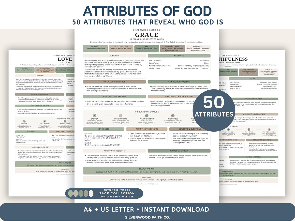 Attributes of God Bible Study, Characteristics of God Bible Study Sunday School Lesson Printable PDF, SAGE BOTANICAL (Digital Download) 531