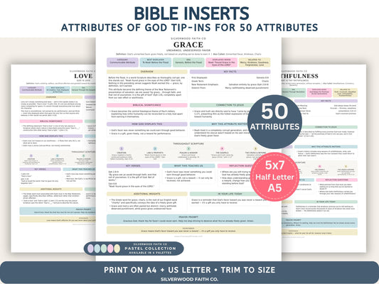 Attributes of God Bible Inserts, Characteristics of God Tip Ins, Sunday School Lesson Printable PDF, PASTEL (Digital Download)
