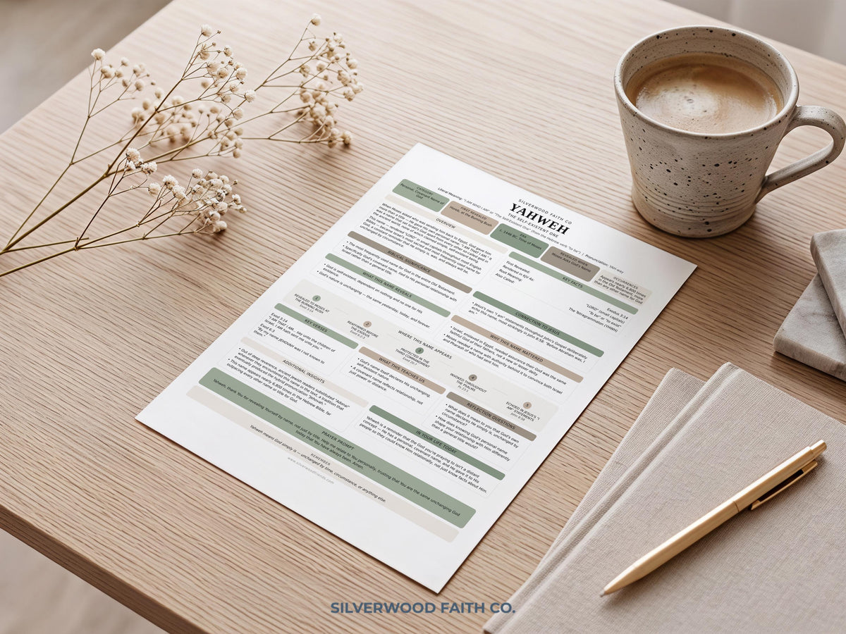 Christian study aid instant download poster — clean cream colored design with sage green typography and faith-focused content
