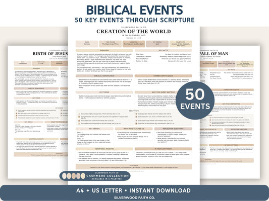 Biblical Events Summary Bible Study, 50 Events of the Bible, Sunday School Biblical Timeline Printable PDF, CASHMERE (Digital Download) 541