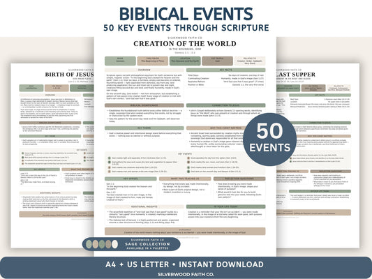 Biblical Events Summary Bible Study, 50 Events of the Bible, Sunday School Biblical Timeline Printable PDF, SAGE (Digital Download) 543