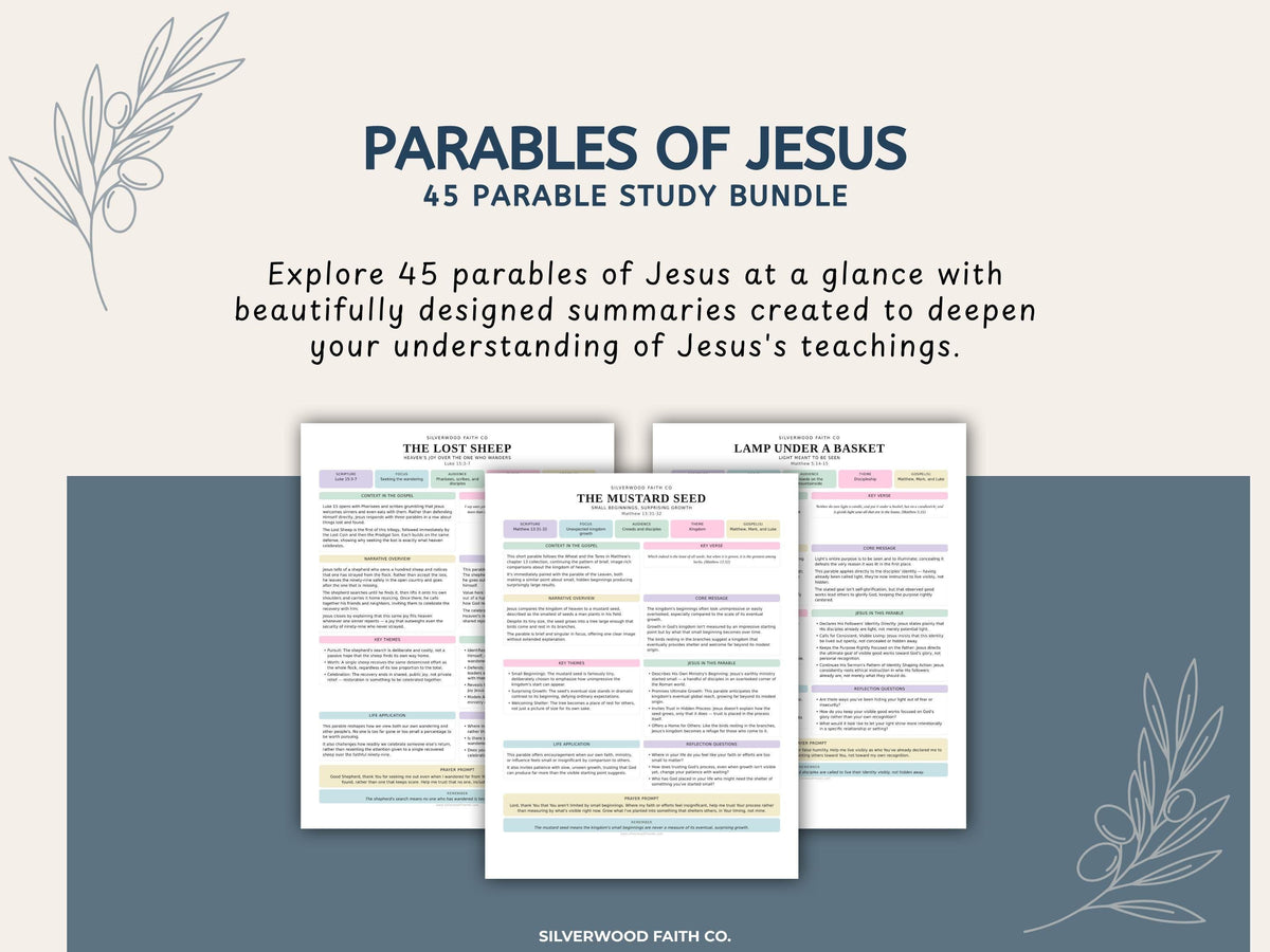 Parables of Jesus Study Guide, 45 Parable Summaries Bible Study Notes, Jesus Teachings, Christian Story Lessons,PASTEL(Digital Download) 545