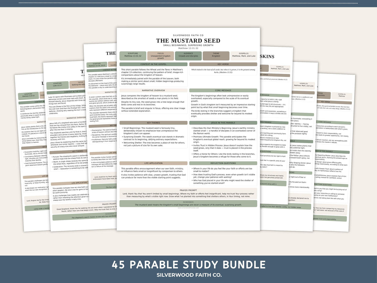 Parables of Jesus Study Guide, 45 Parable Summaries Bible Study Notes, Jesus Teachings, Christian Story Lessons, SAGE (Digital Download) 547