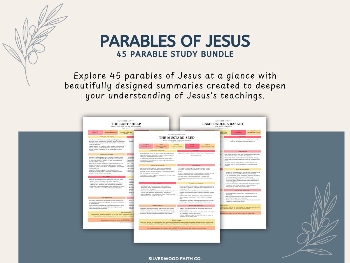 Bible Inserts Parables of Jesus Study Guide, Bible Tip Ins 45 Parable Summaries Bible Study, Jesus Teachings, PINK MEADOW (Digital Download)