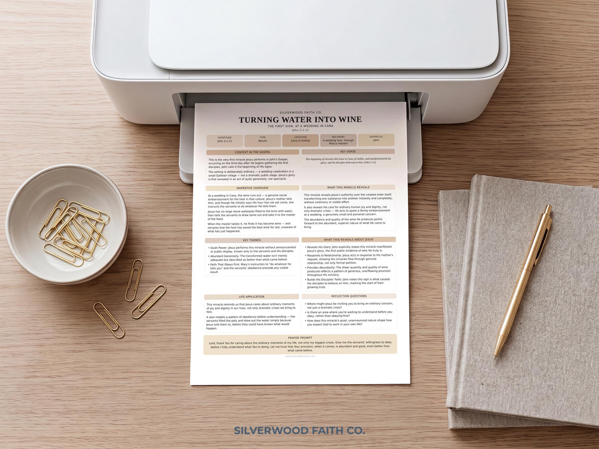 Christian printable worksheet picture for study room — organized faith guide with warm cottage-style layout and gentle typography