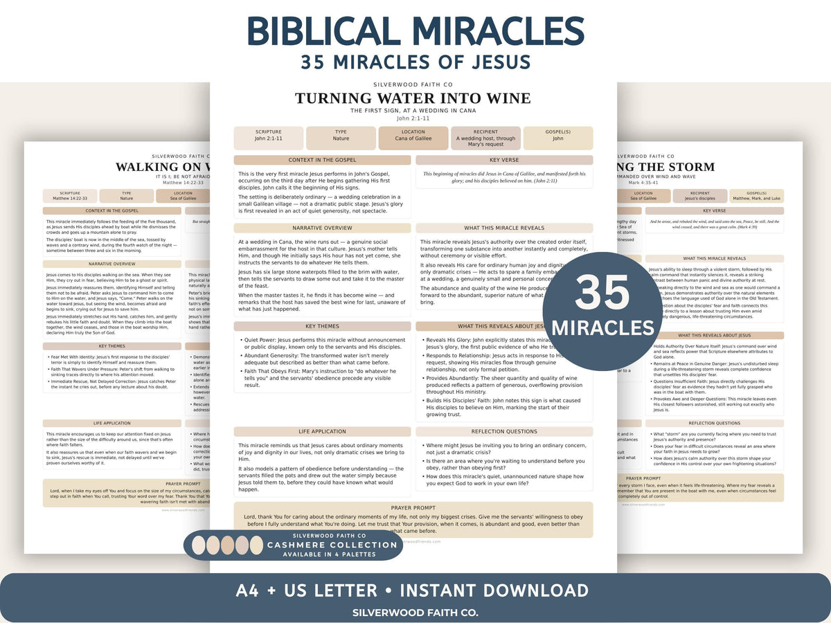 35 Miracles of Jesus Bundle Series, Bible Study Printable, Christian Lesson Posters, Sunday School, CASHMERE (Digital Download) 552