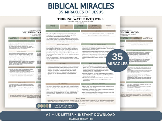 35 Miracles of Jesus Bundle Series, Bible Study Printable, Christian Lesson Posters, Sunday School, SAGE (Digital Download)